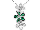 1/8 Carat (ctw) Natural Emerald 3 Flower Pendant Necklace in 14K White Gold with Chain